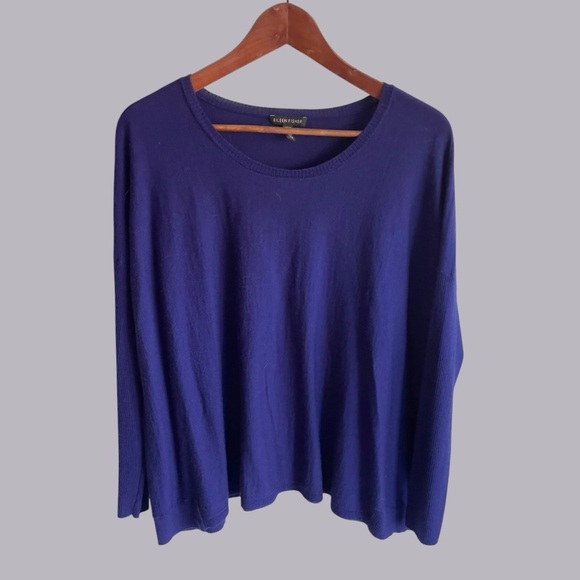 Eileen Fisher 100% merino wool lightweight blue sweater large - Picture 2 of 10